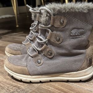 Sorel Taupe and Cream Fur-Lined Boots